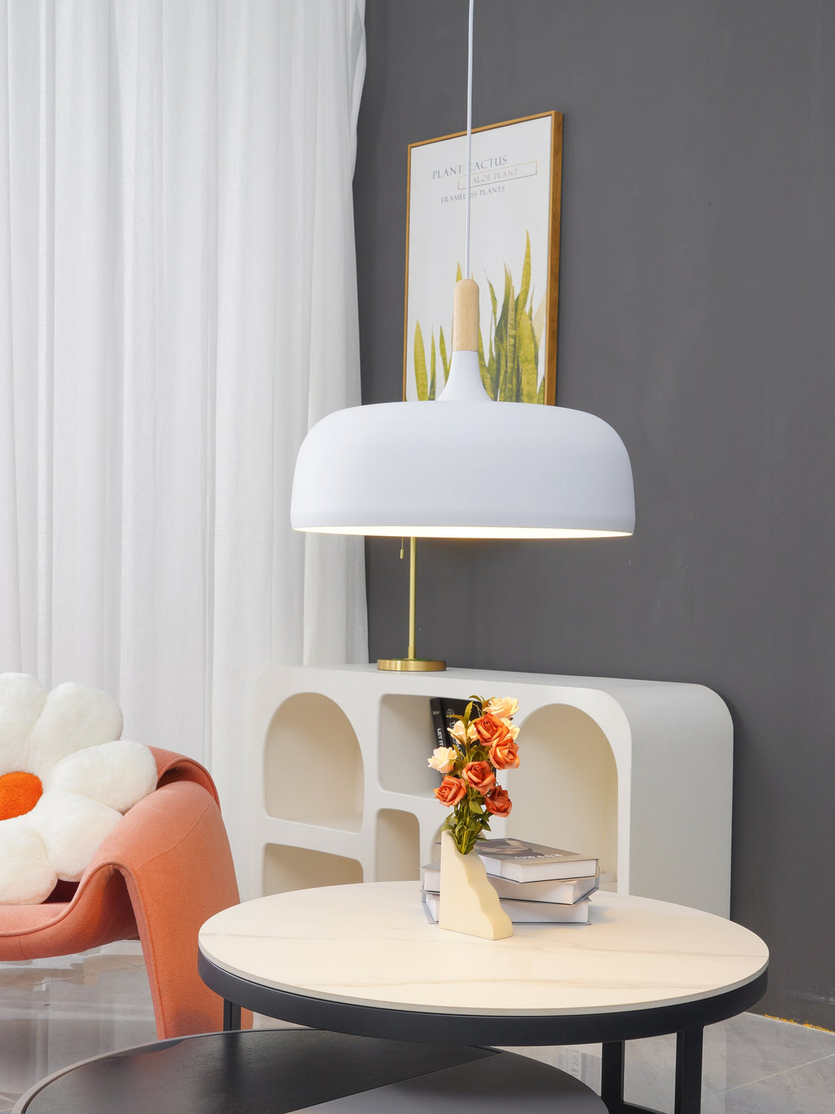 Sylivenne hanglamp witte kap houten accenten