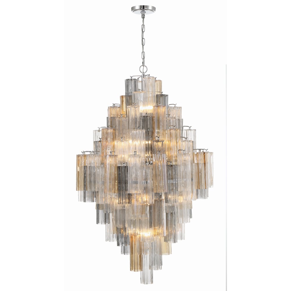 Eirorelle Diamant Kroonluchter met Gelaagde Amberkleurige Glasbuizen