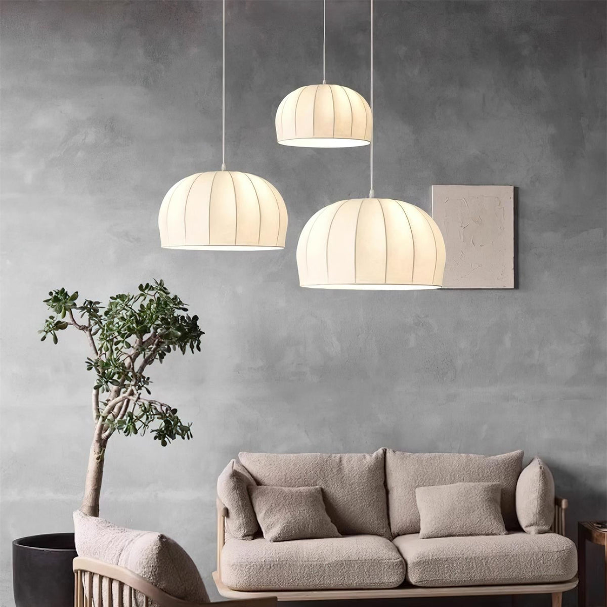 Fioeina witte hanglamp met stoffen koepel