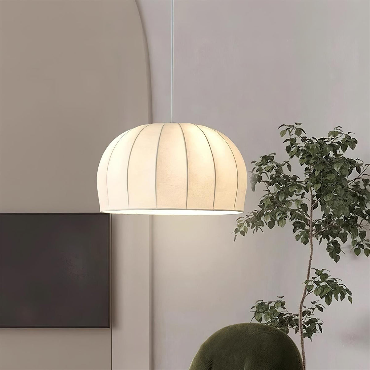 Fioeina witte hanglamp met stoffen koepel