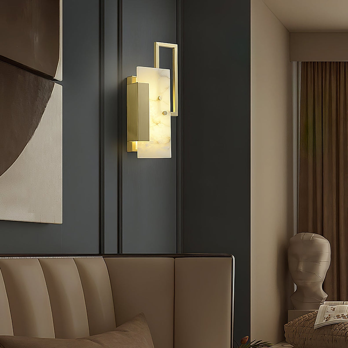 Albinelle albasten wandlamp met goudkleurig frame