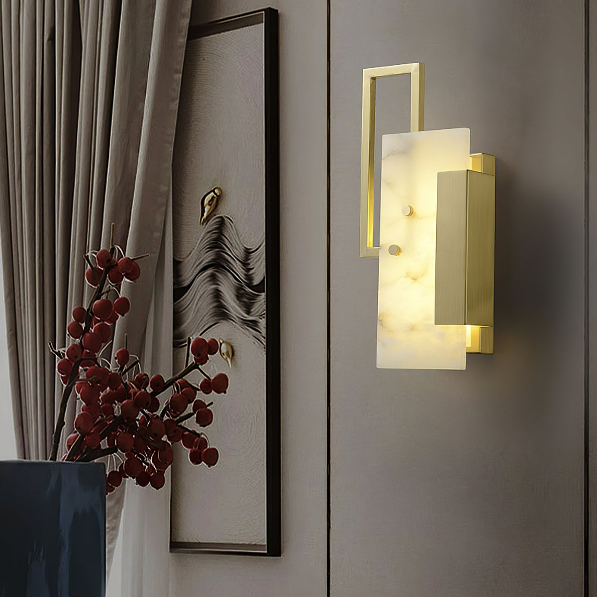 Albinelle albasten wandlamp met goudkleurig frame