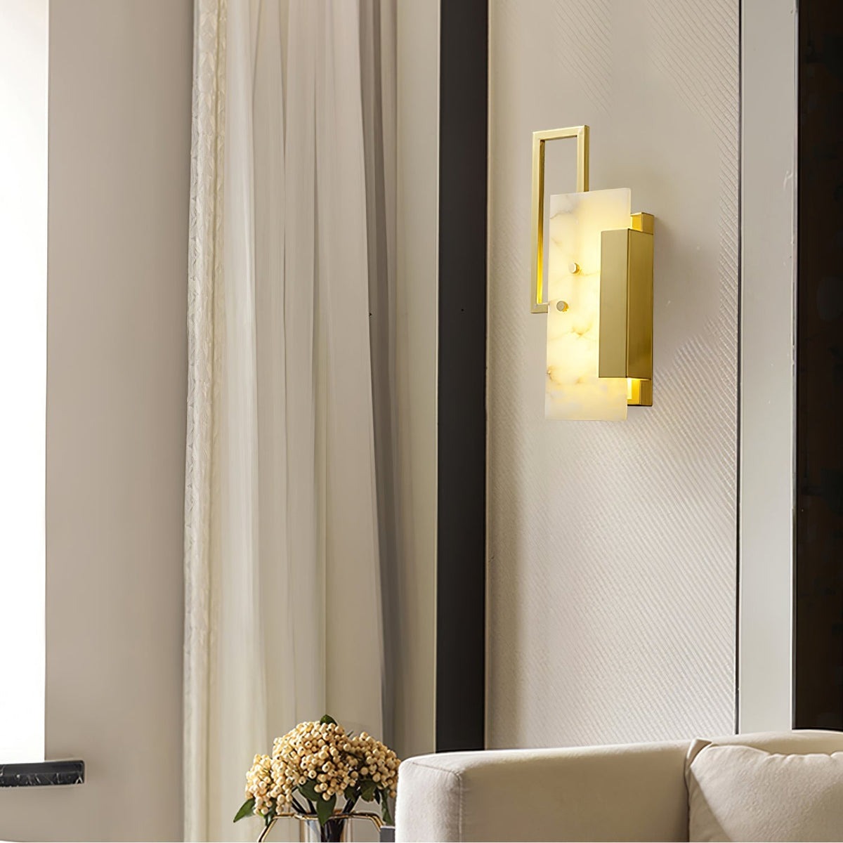 Albinelle albasten wandlamp met goudkleurig frame