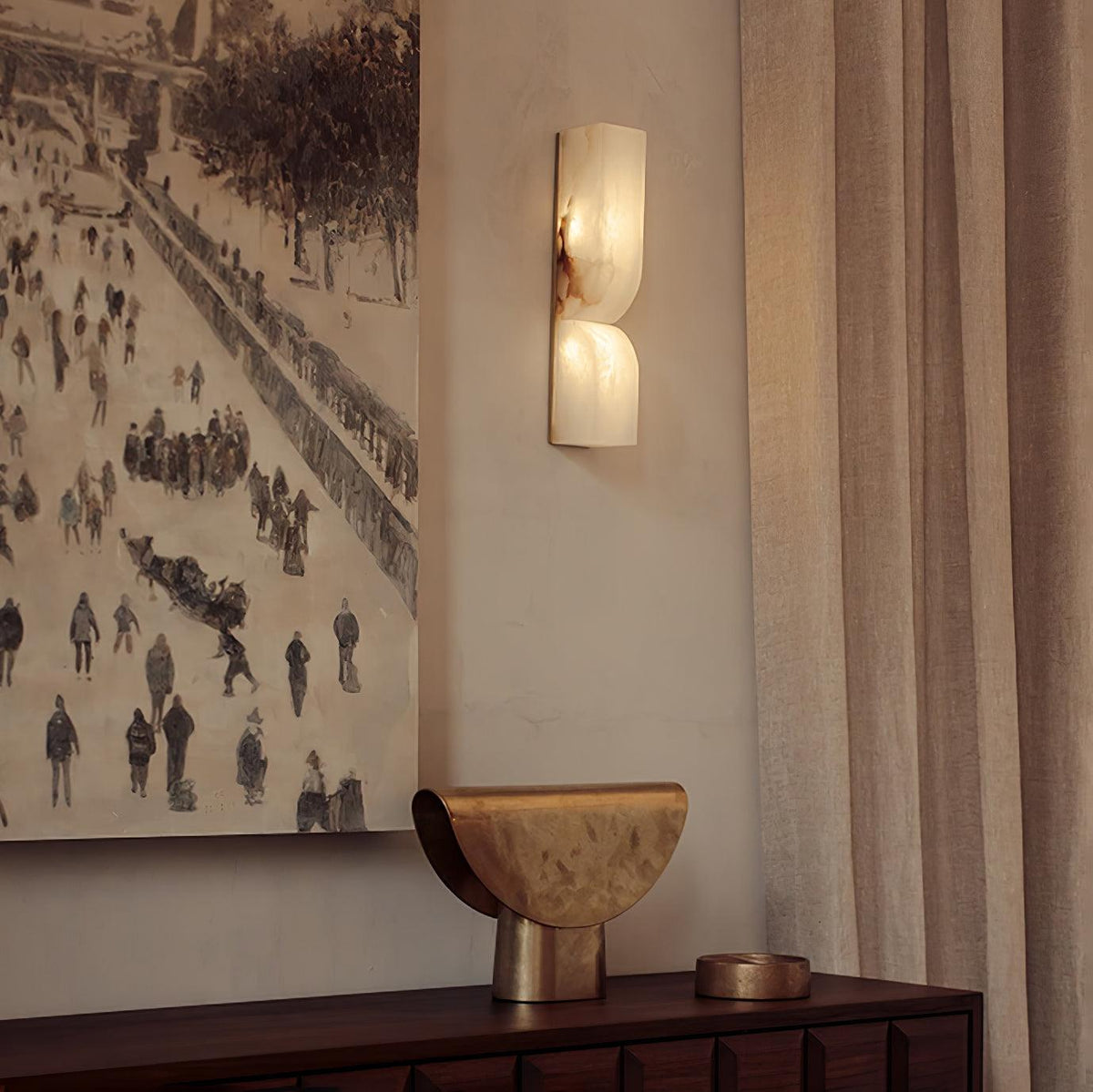 Lena Albast rechthoekige wandlamp met stekker