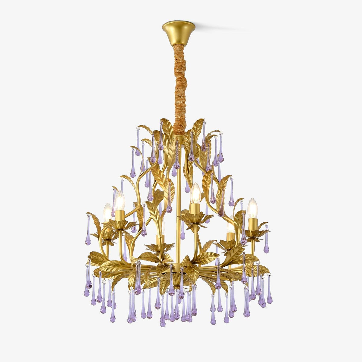 Orienaine hanglamp met paarse druppels en goudkleurige bladeren