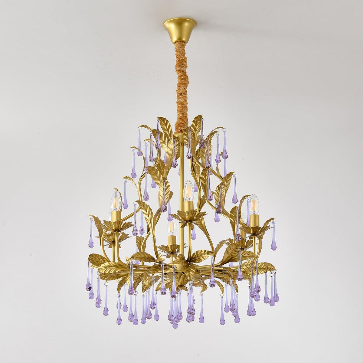 Orienaine hanglamp met paarse druppels en goudkleurige bladeren