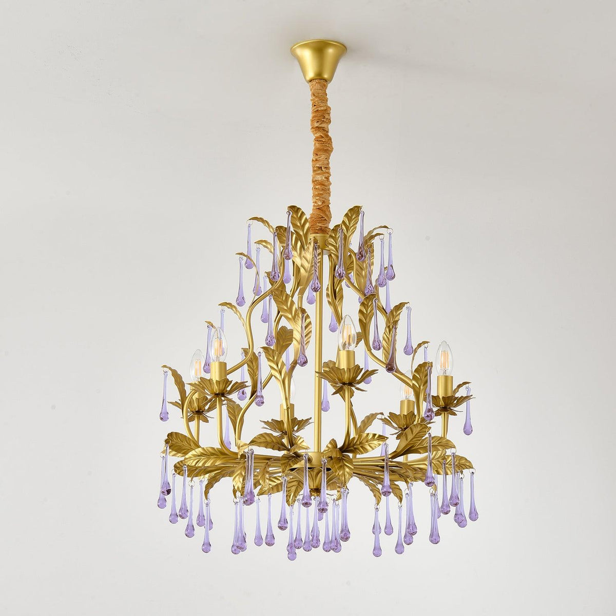 Orienaine hanglamp met paarse druppels en goudkleurige bladeren