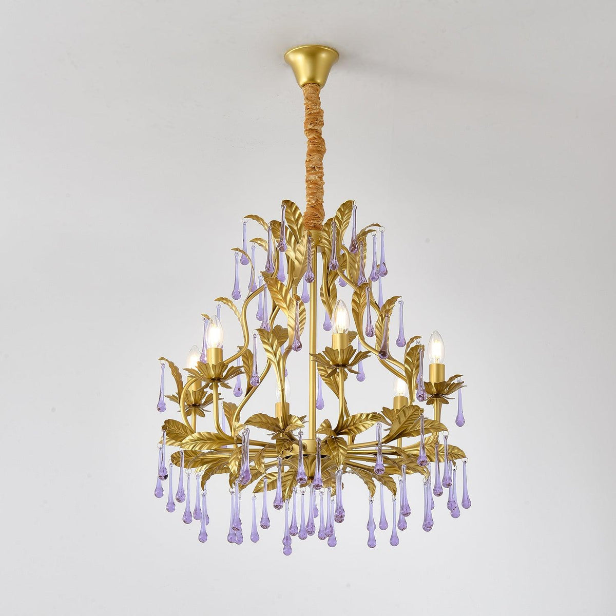 Orienaine hanglamp met paarse druppels en goudkleurige bladeren