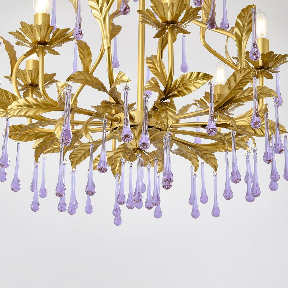 Orienaine hanglamp met paarse druppels en goudkleurige bladeren