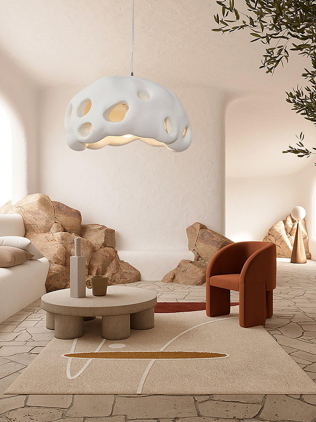 Celarira hanglamp van witte hars voor de woonkamer