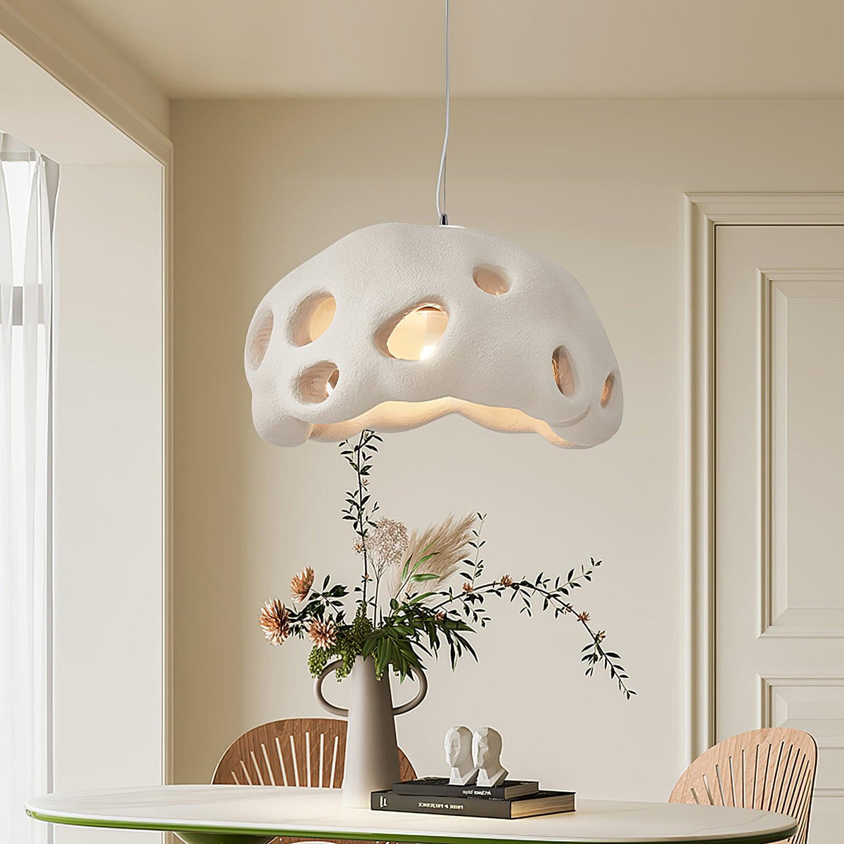 Celarira hanglamp van witte hars voor de woonkamer
