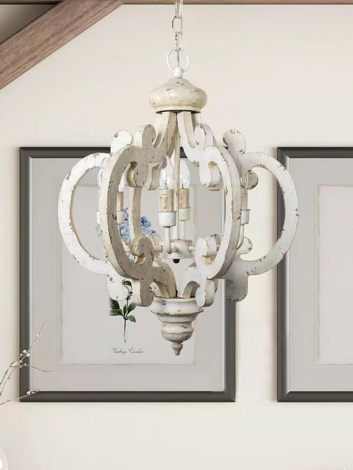 Rinaian kroonluchter scroll hout witgewassen landelijk