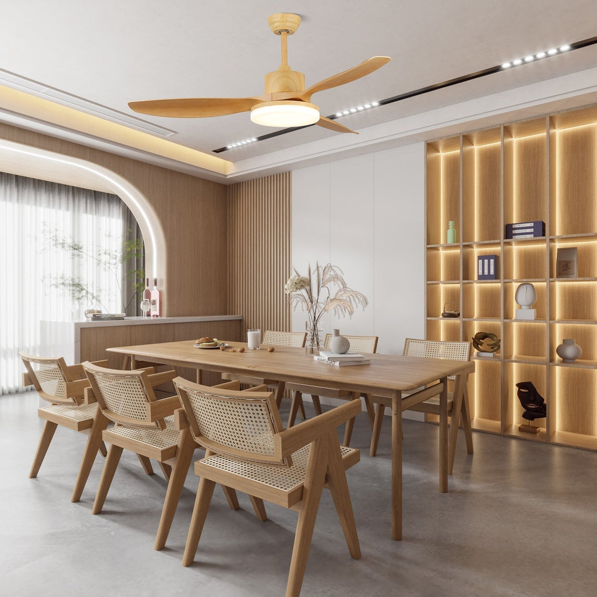 Arysen minimalistisch houten plafondventilator met verlichting