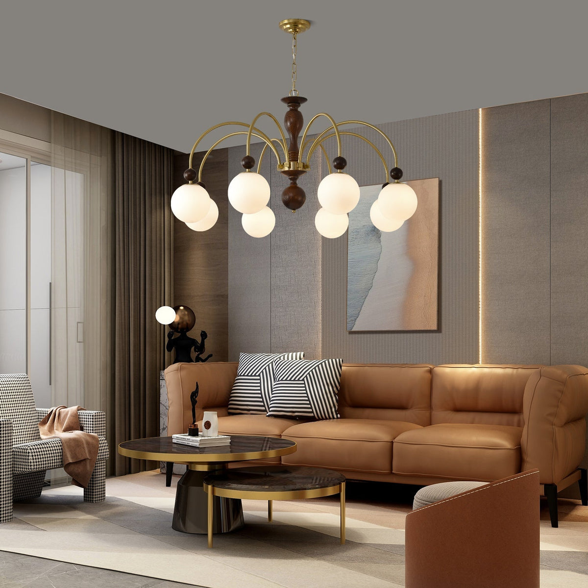 Sylenise hanglamp walnoot messing bollen vintage