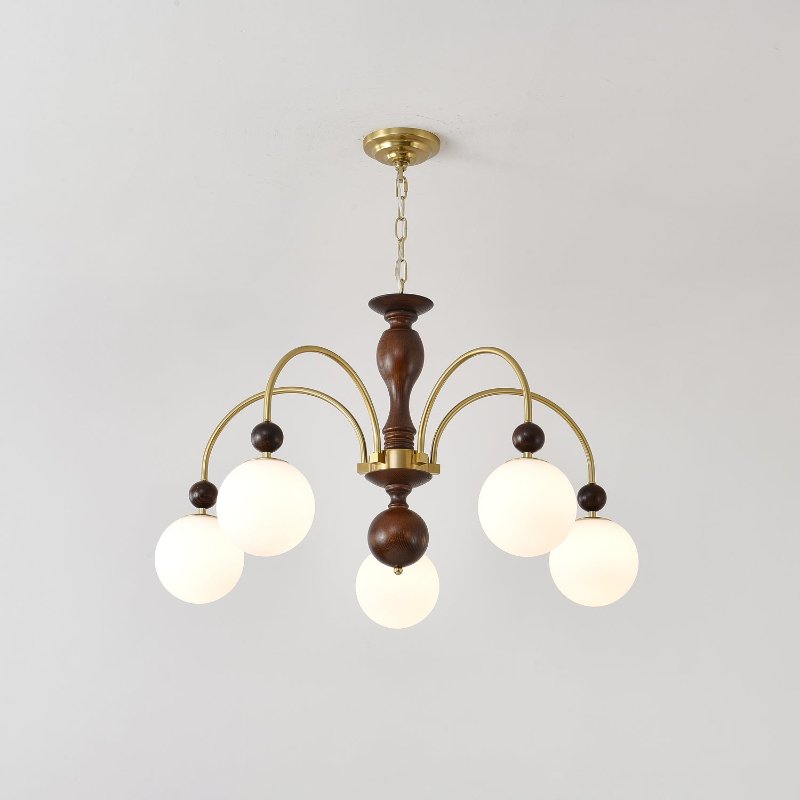 Sylenise hanglamp walnoot messing bollen vintage