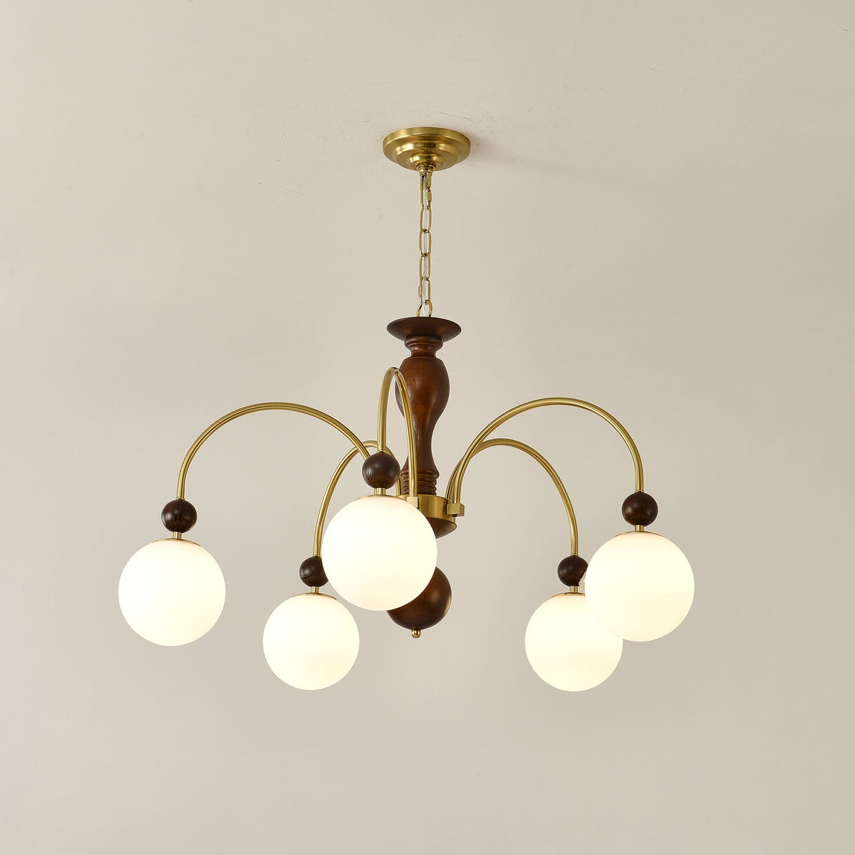 Sylenise hanglamp walnoot messing bollen vintage