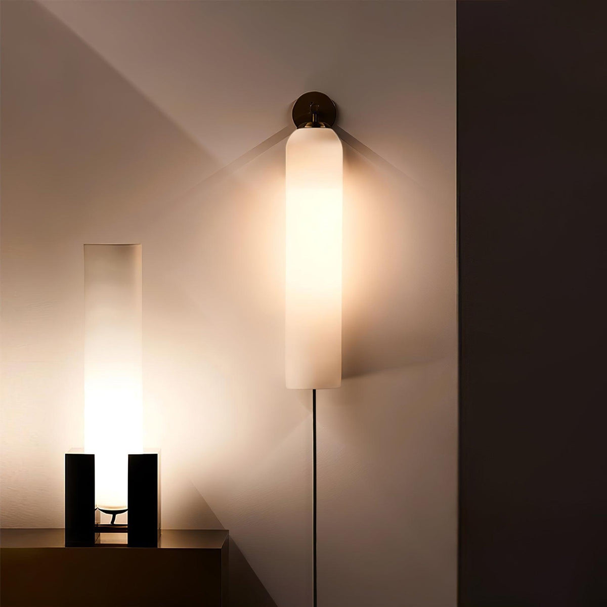 Glas cilinder wandlamp met stekker