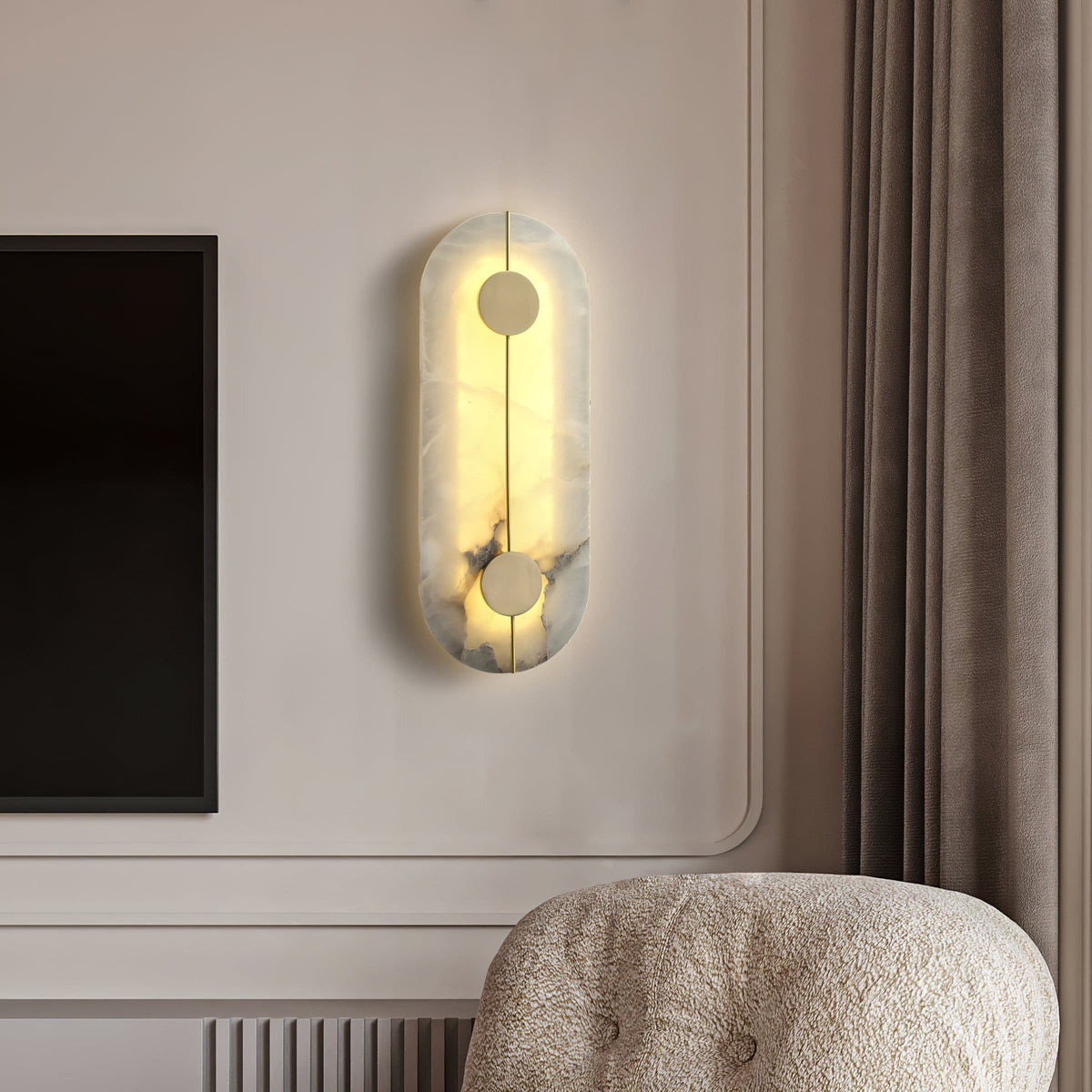Artistieke wandlamp van dolomiet en koper met retro-uitstraling