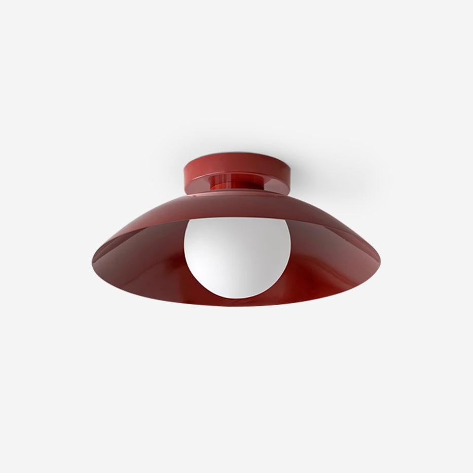 Plafondlamp met metalen plafondkap en glazen kap in diverse kleuren