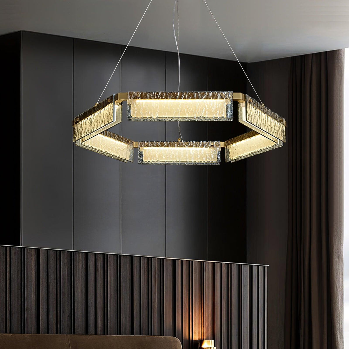 Hexa kroonluchter met luxe glas en LED