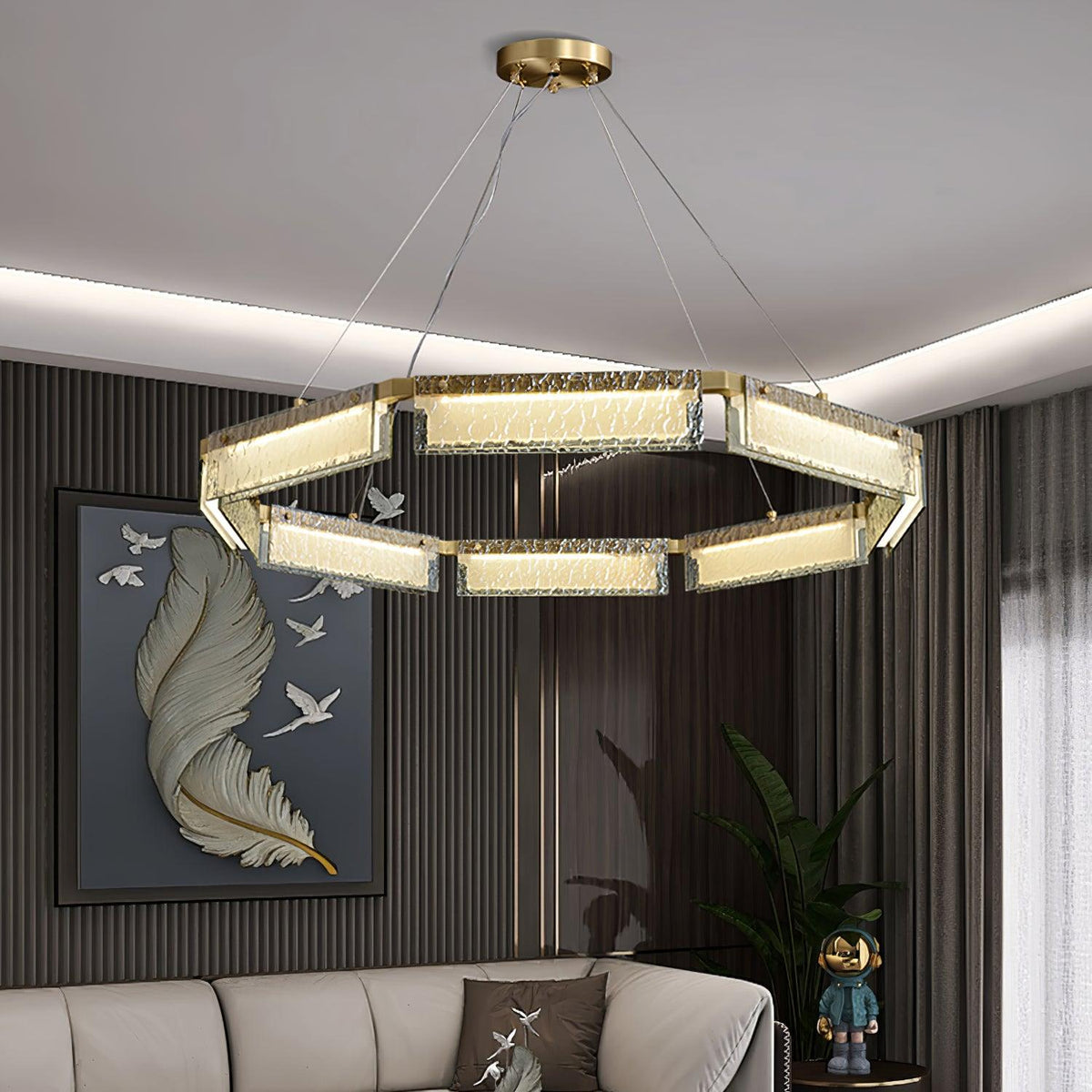 Hexa kroonluchter met luxe glas en LED