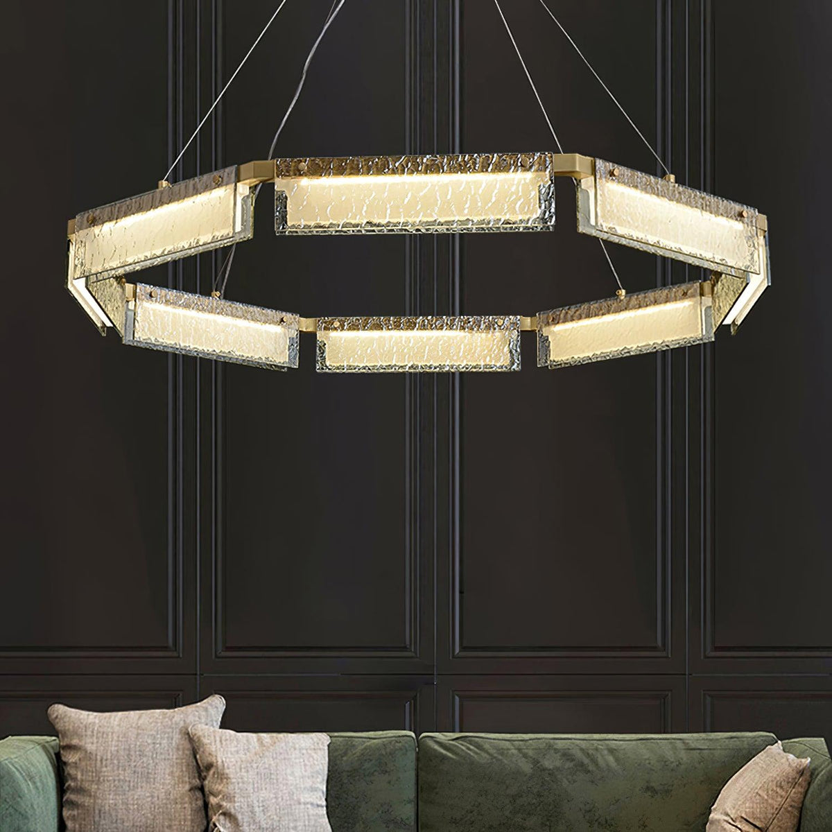 Hexa kroonluchter met luxe glas en LED