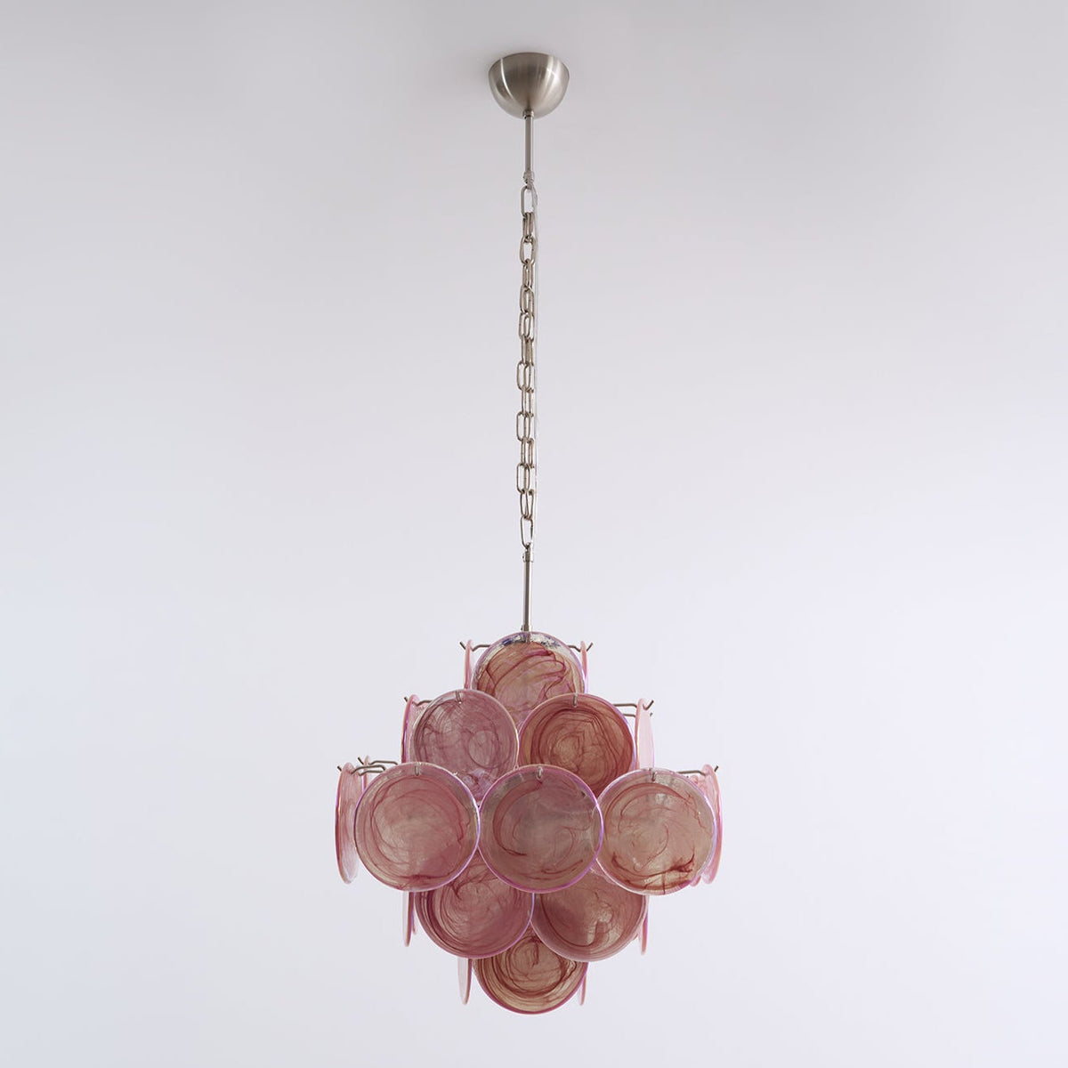 Celeian Kroonluchter Roze Iridescent Glazen Schijven Gelaagd Romantisch