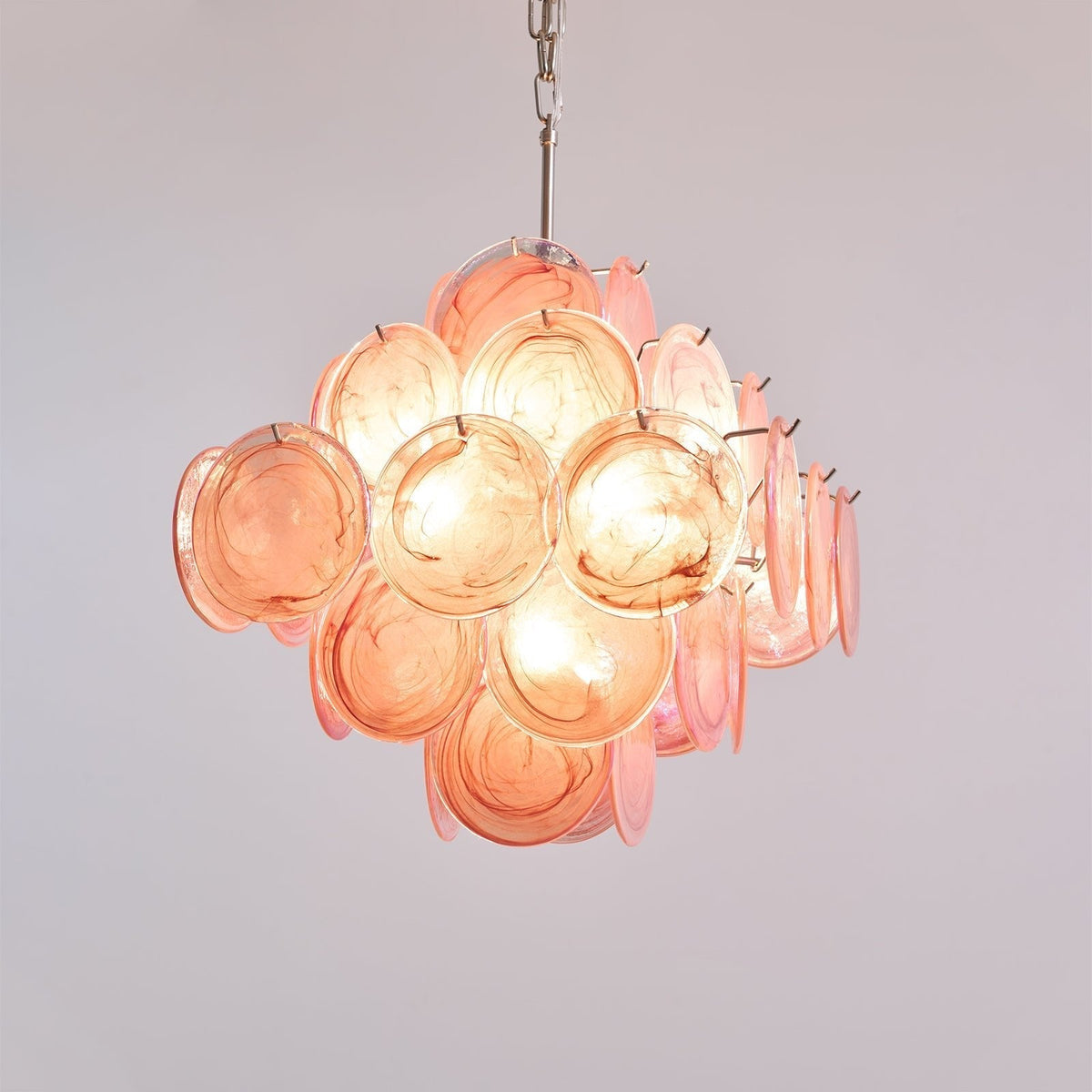 Celeian Kroonluchter Roze Iridescent Glazen Schijven Gelaagd Romantisch