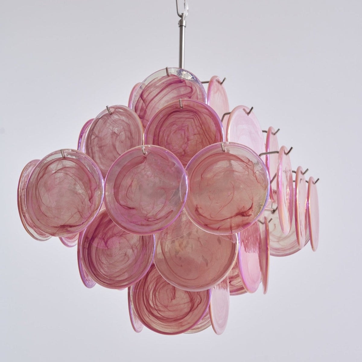 Celeian Kroonluchter Roze Iridescent Glazen Schijven Gelaagd Romantisch