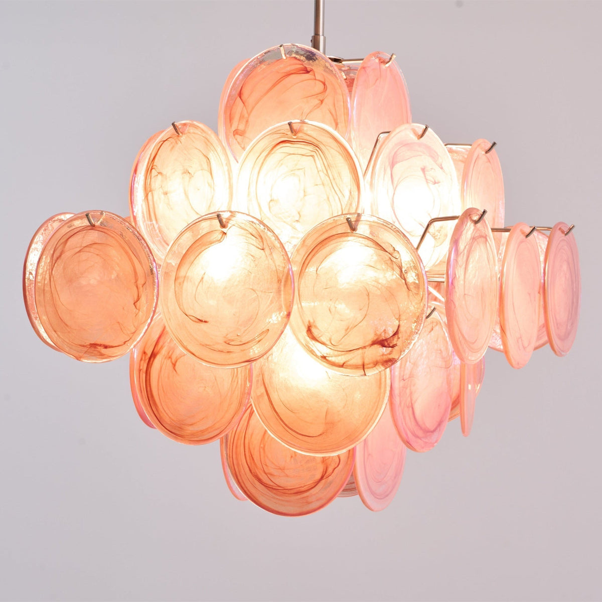 Celeian Kroonluchter Roze Iridescent Glazen Schijven Gelaagd Romantisch