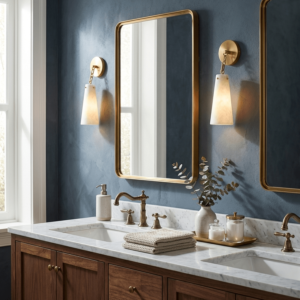 Alborelle aflopende albasten wandlamp met goudkleurige afwerking