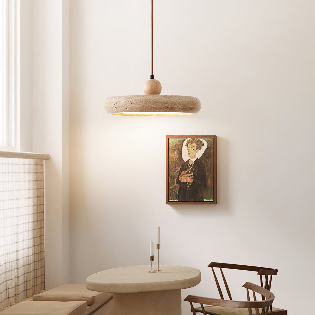 Noraraine Minimalistische hanglamp van geel travertin