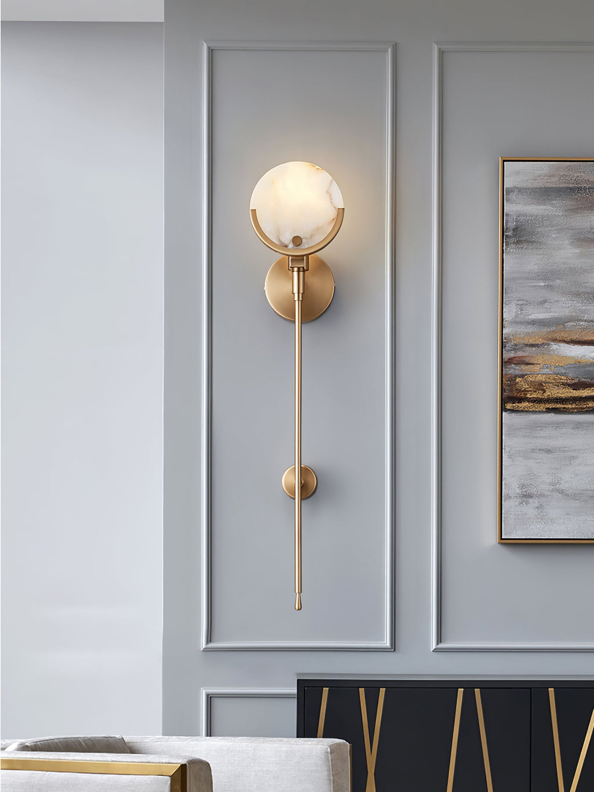 Ljomuvyo Moderne minimalistische wandlamp van messing met albasten kap