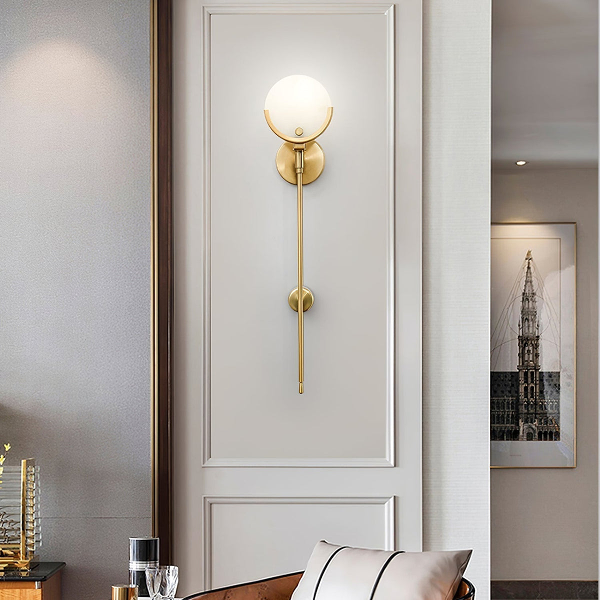 Ljomuvyo Moderne minimalistische wandlamp van messing met albasten kap