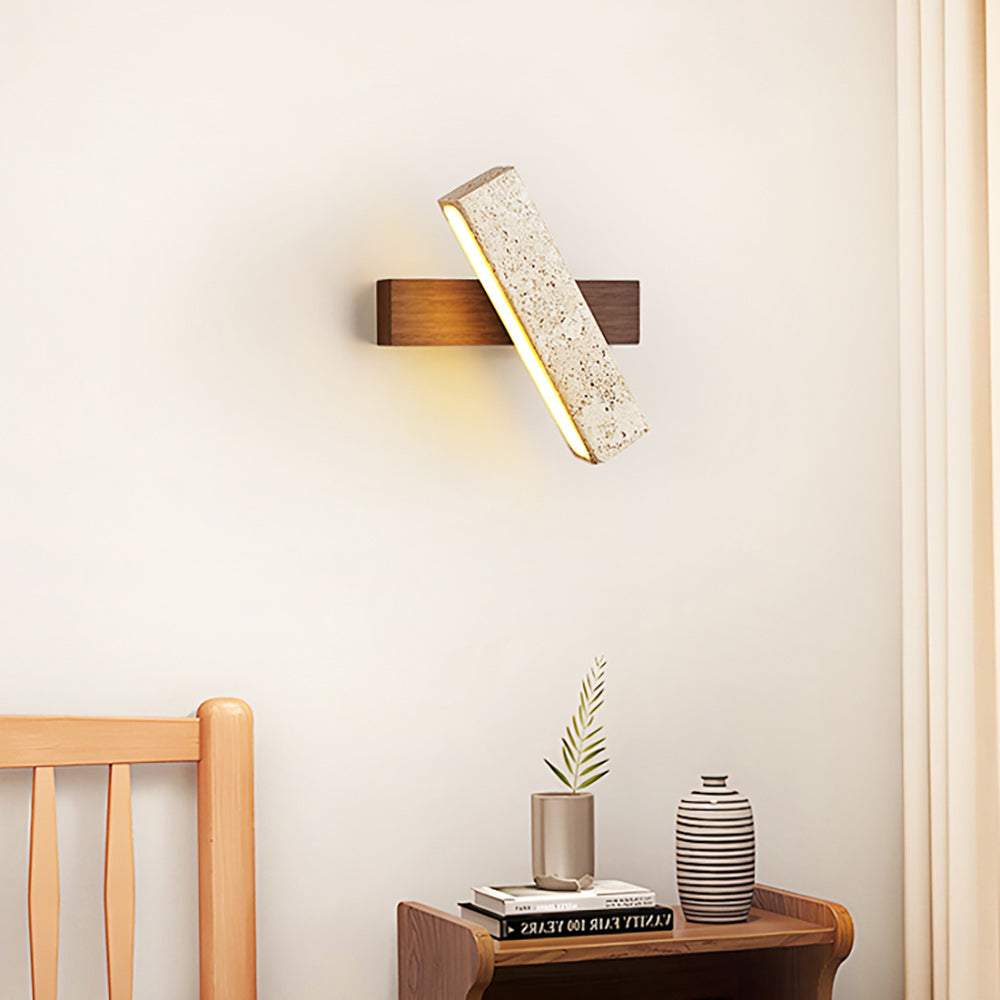 Ostruvyo moderne minimalistische wandlamp van walnoot en travertin