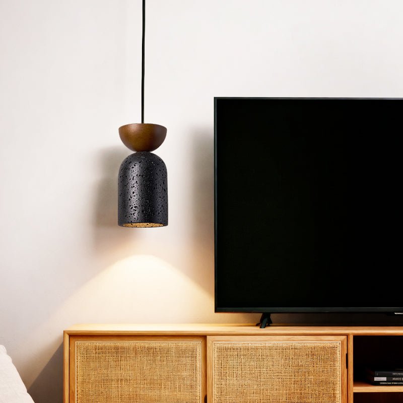 Iris hanglamp met zwarte travertin en donker walnoot