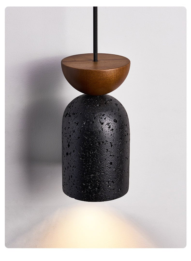 Iris hanglamp met zwarte travertin en donker walnoot