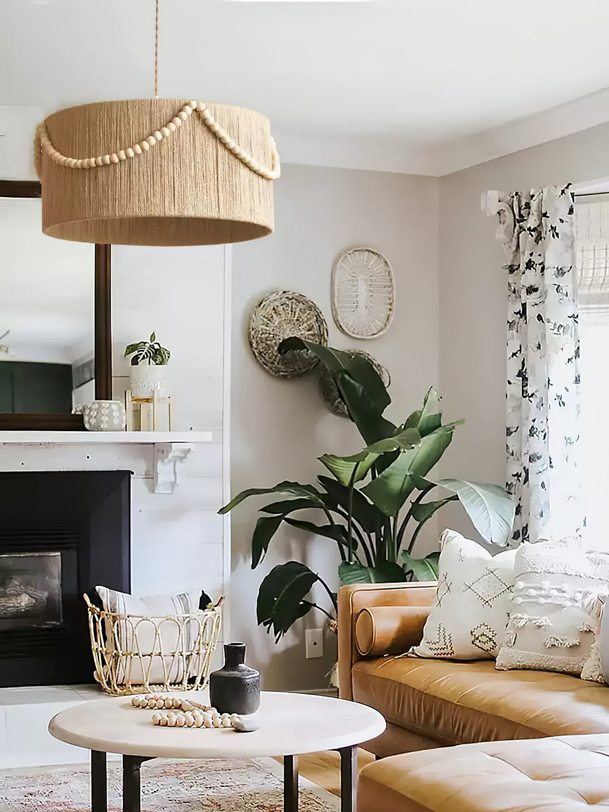 Ershaa elegantie Natuurlijk Bead Jute hanglamp