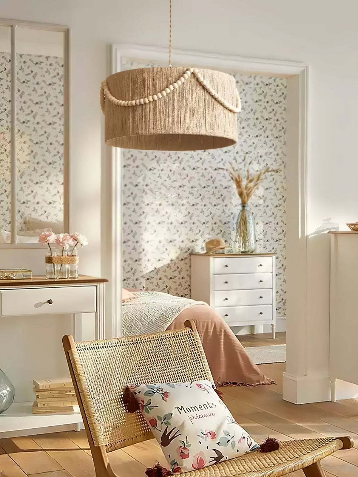 Ershaa elegantie Natuurlijk Bead Jute hanglamp