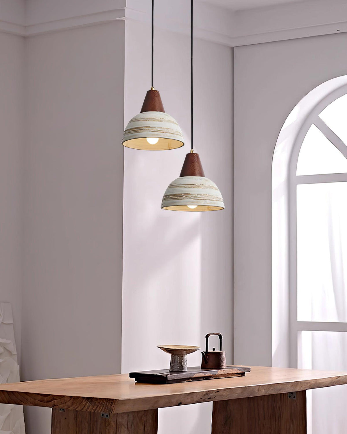 Moderne hanglamp met textuurkeramische kap, getaperd, Noordse minimalistisch