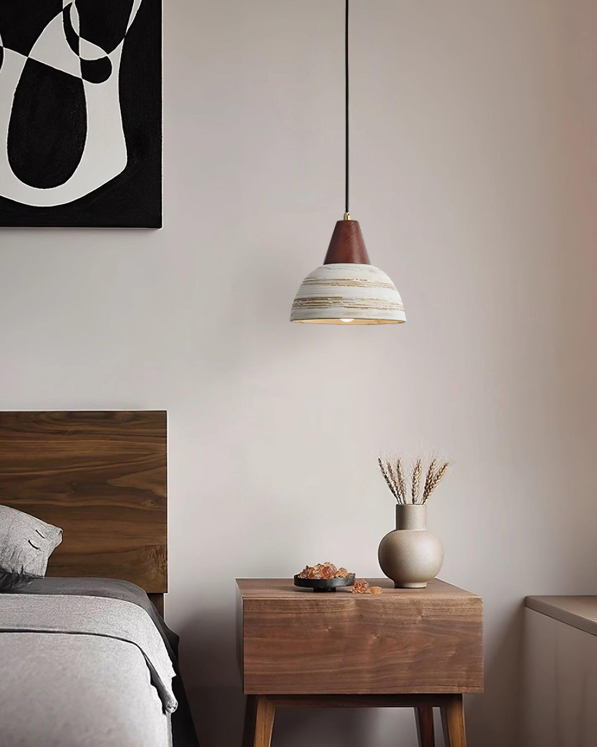Moderne hanglamp met textuurkeramische kap, getaperd, Noordse minimalistisch