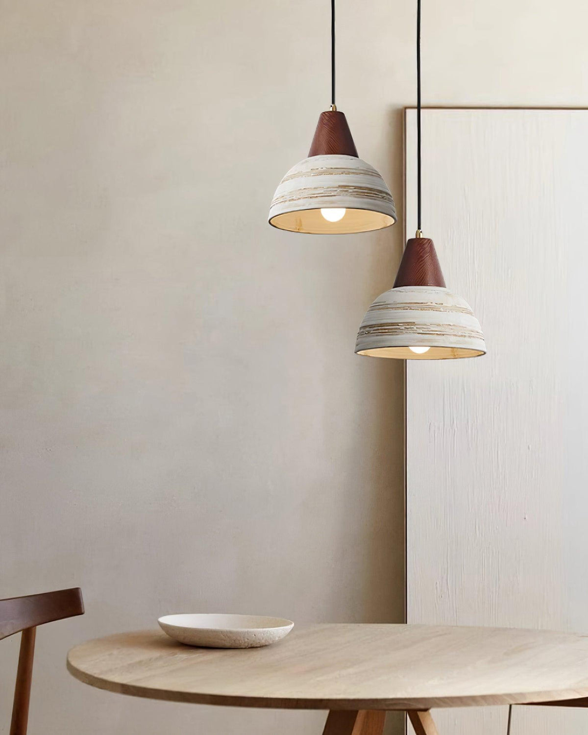 Moderne hanglamp met textuurkeramische kap, getaperd, Noordse minimalistisch