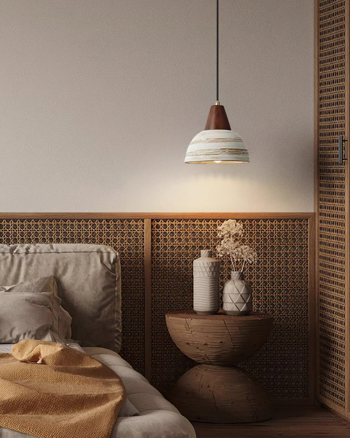 Moderne hanglamp met textuurkeramische kap, getaperd, Noordse minimalistisch