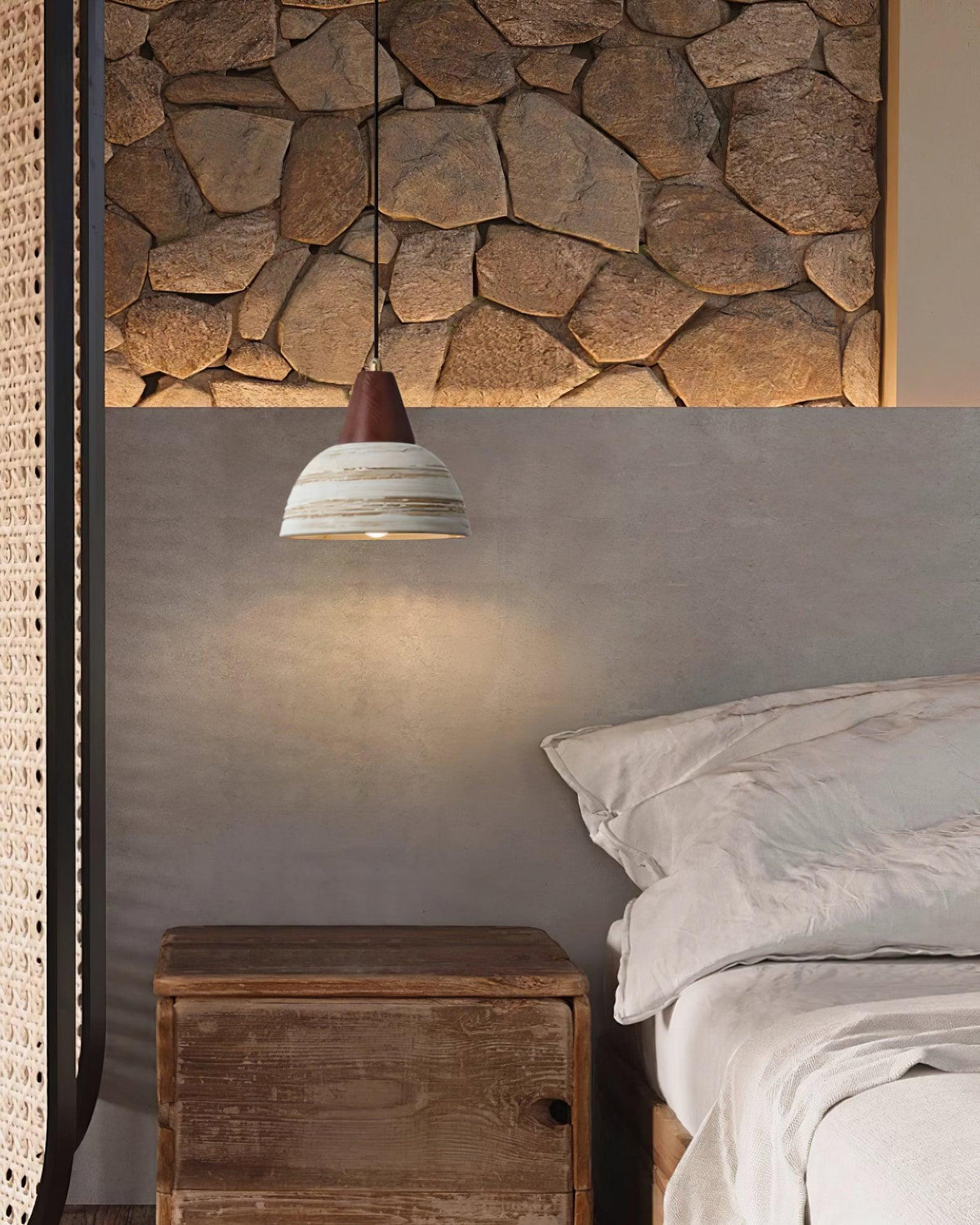 Moderne hanglamp met textuurkeramische kap, getaperd, Noordse minimalistisch