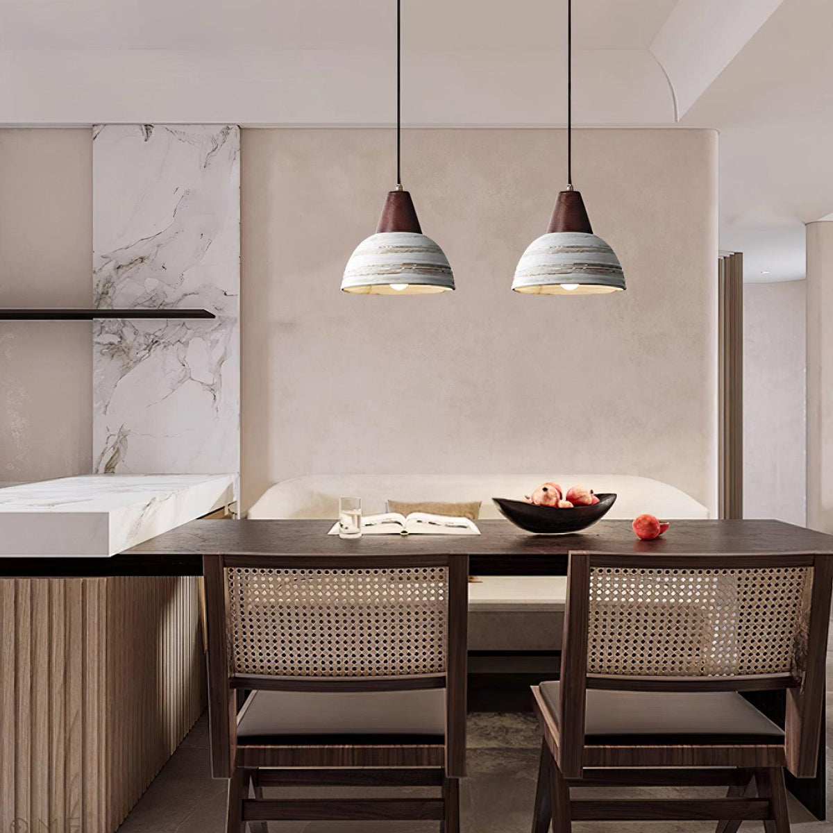 Moderne hanglamp met textuurkeramische kap, getaperd, Noordse minimalistisch