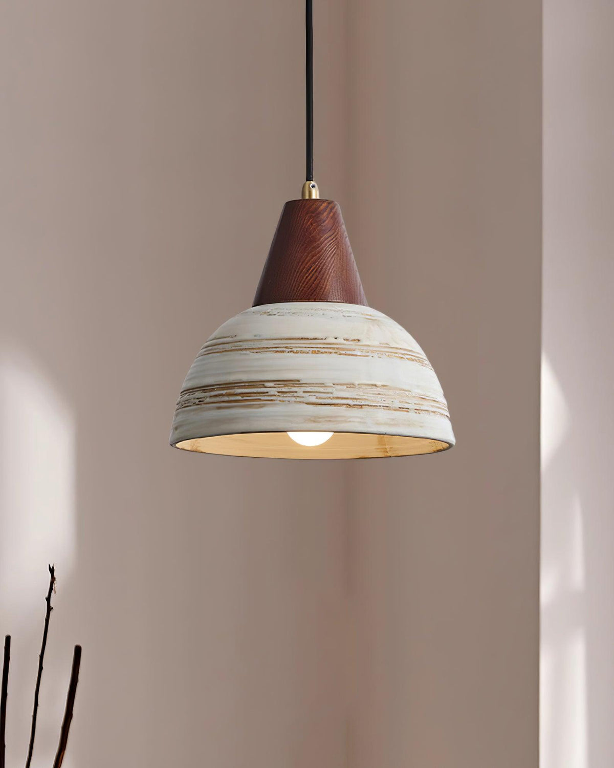 Moderne hanglamp met textuurkeramische kap, getaperd, Noordse minimalistisch