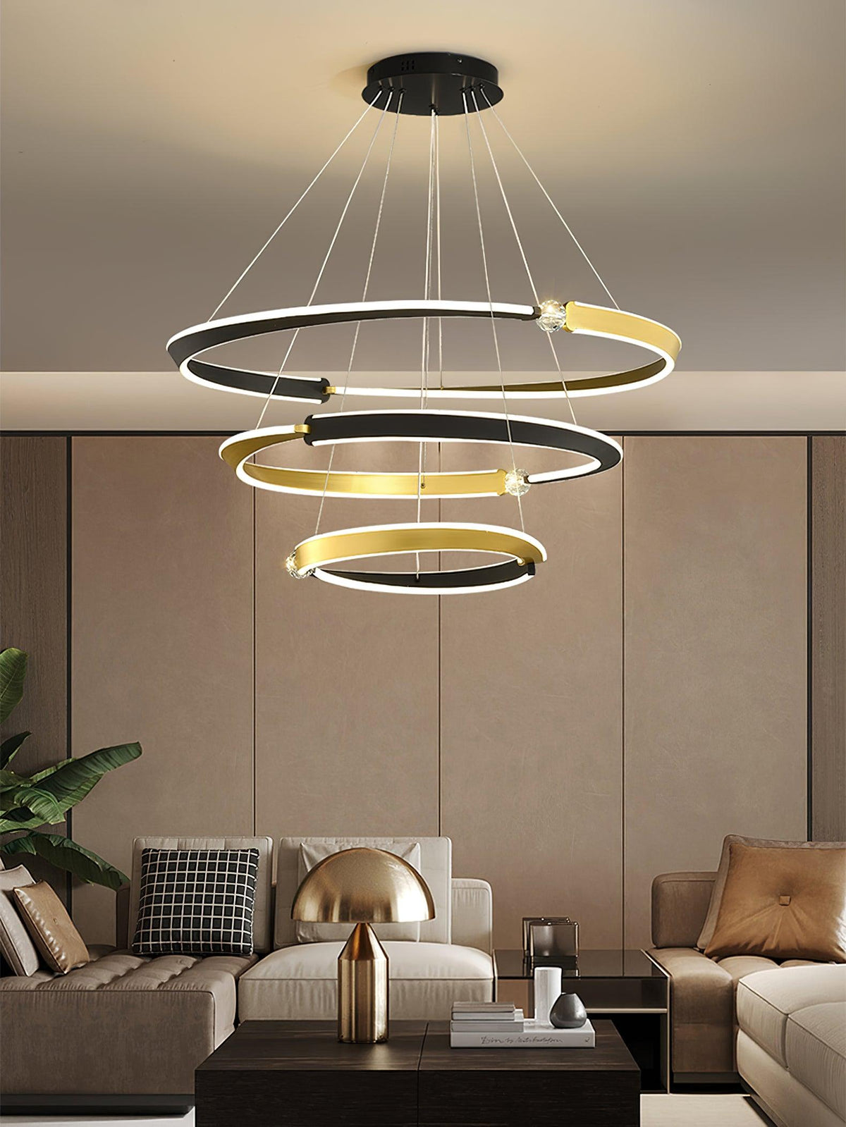Elyerora kroonluchter kristal zwart goud LED ring modern voor eetkamer