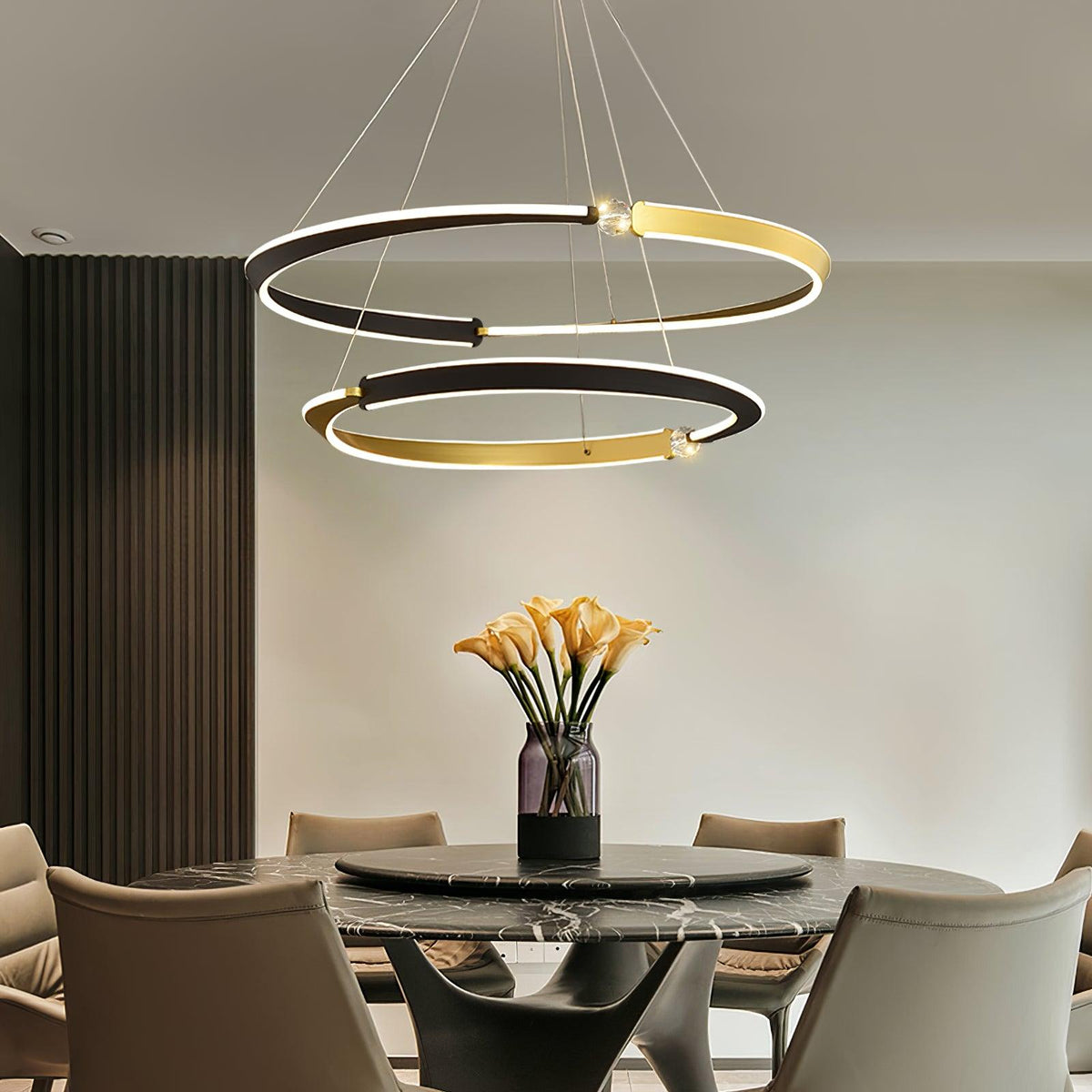 Elyerora kroonluchter kristal zwart goud LED ring modern voor eetkamer