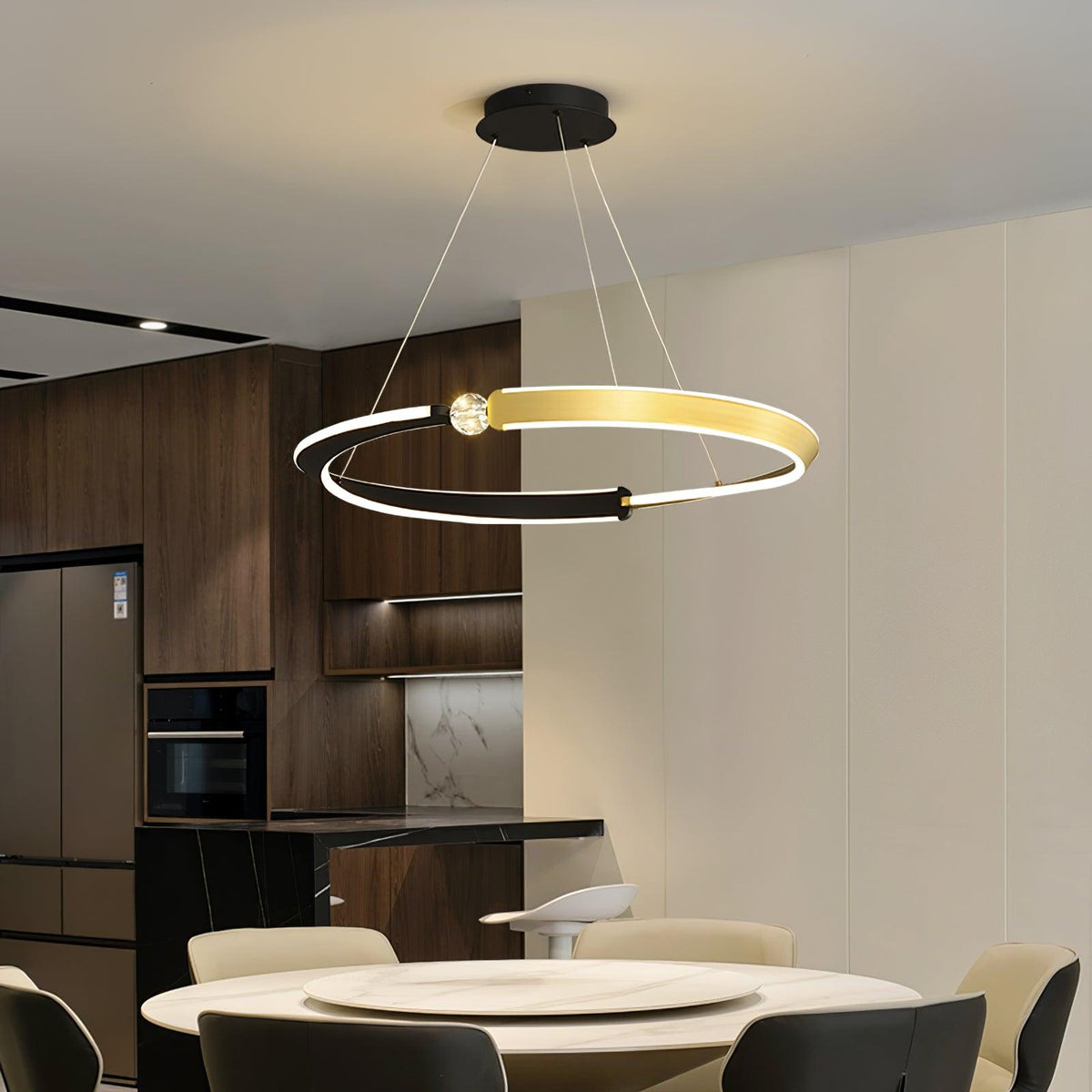 Elyerora kroonluchter kristal zwart goud LED ring modern voor eetkamer