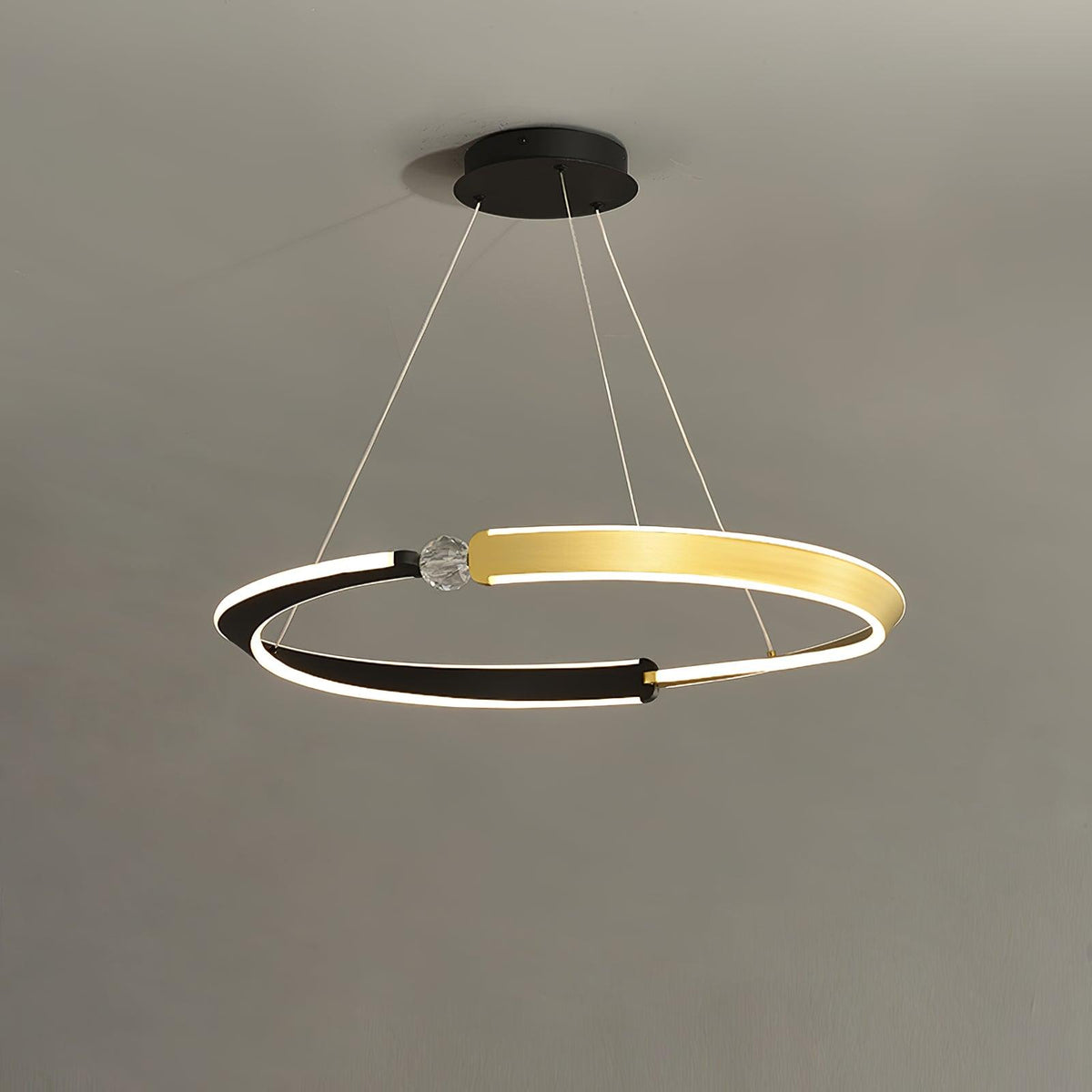 Elyerora kroonluchter kristal zwart goud LED ring modern voor eetkamer